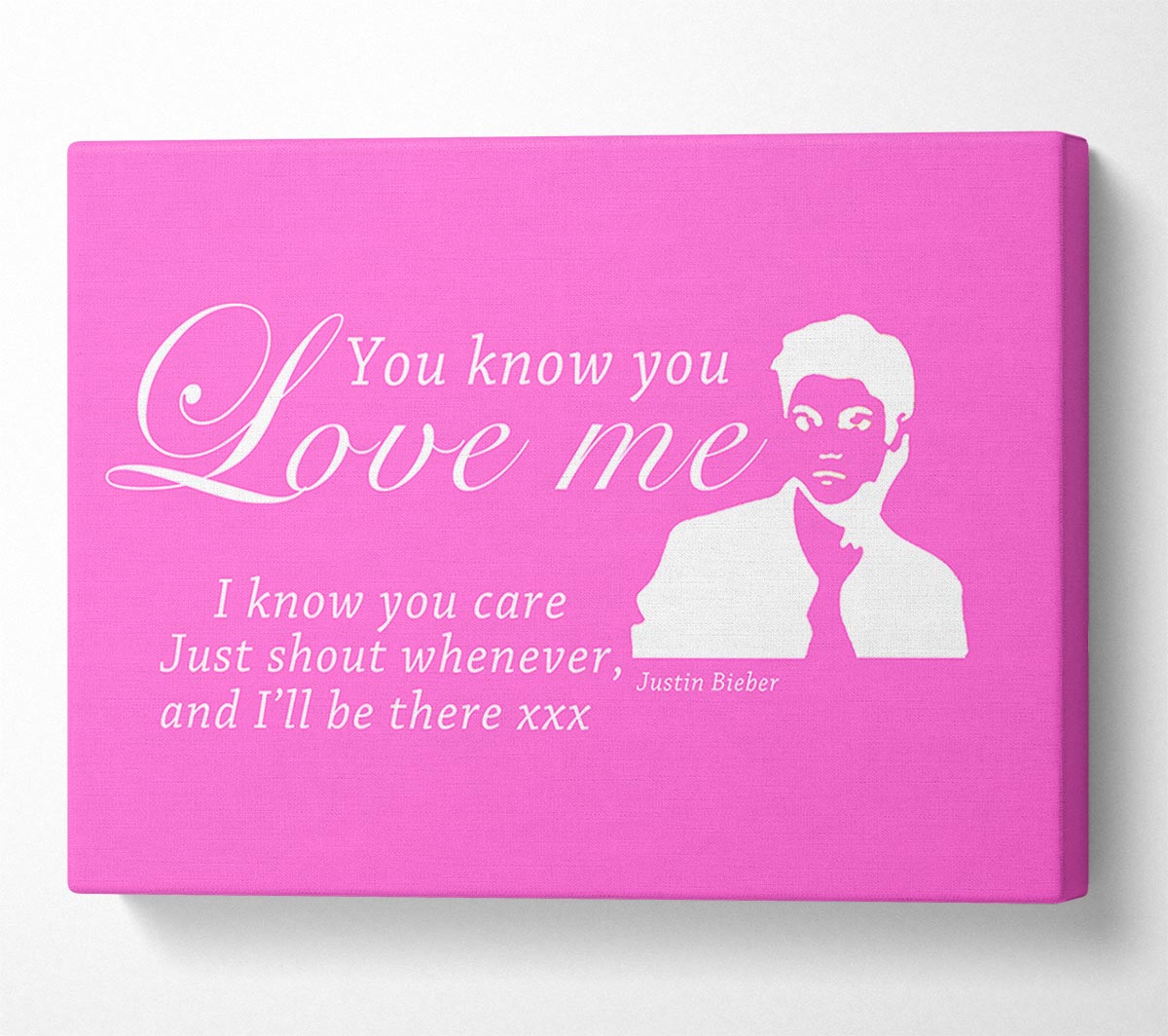 Music Quote You Know You Love Me Justin Bieber Vivid Pink Canvas Wall Art