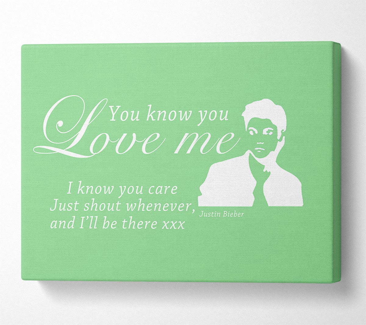 Music Quote You Know You Love Me Justin Bieber Green Canvas Wall Art