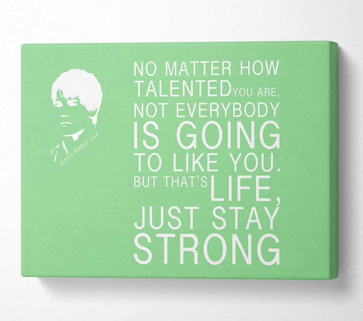 Music Quote No Matter How Talented Justin Bieber Green Canvas Wall Art