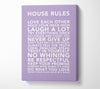 Family Quote House Rules 3 Lilac Canvas Wall Art