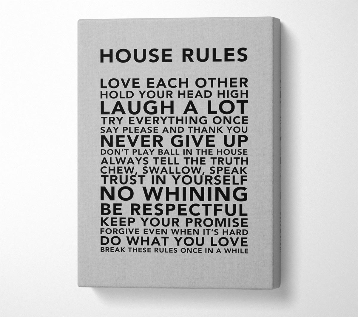 Family Quote House Rules 3 Grey Canvas Wall Art