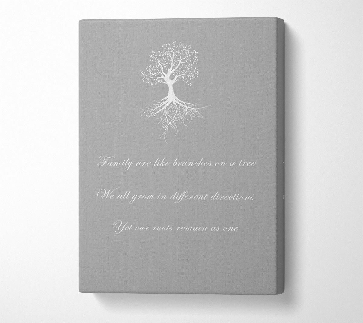 Family Quote Family Are Like Branches 2 Grey White Canvas Wall Art