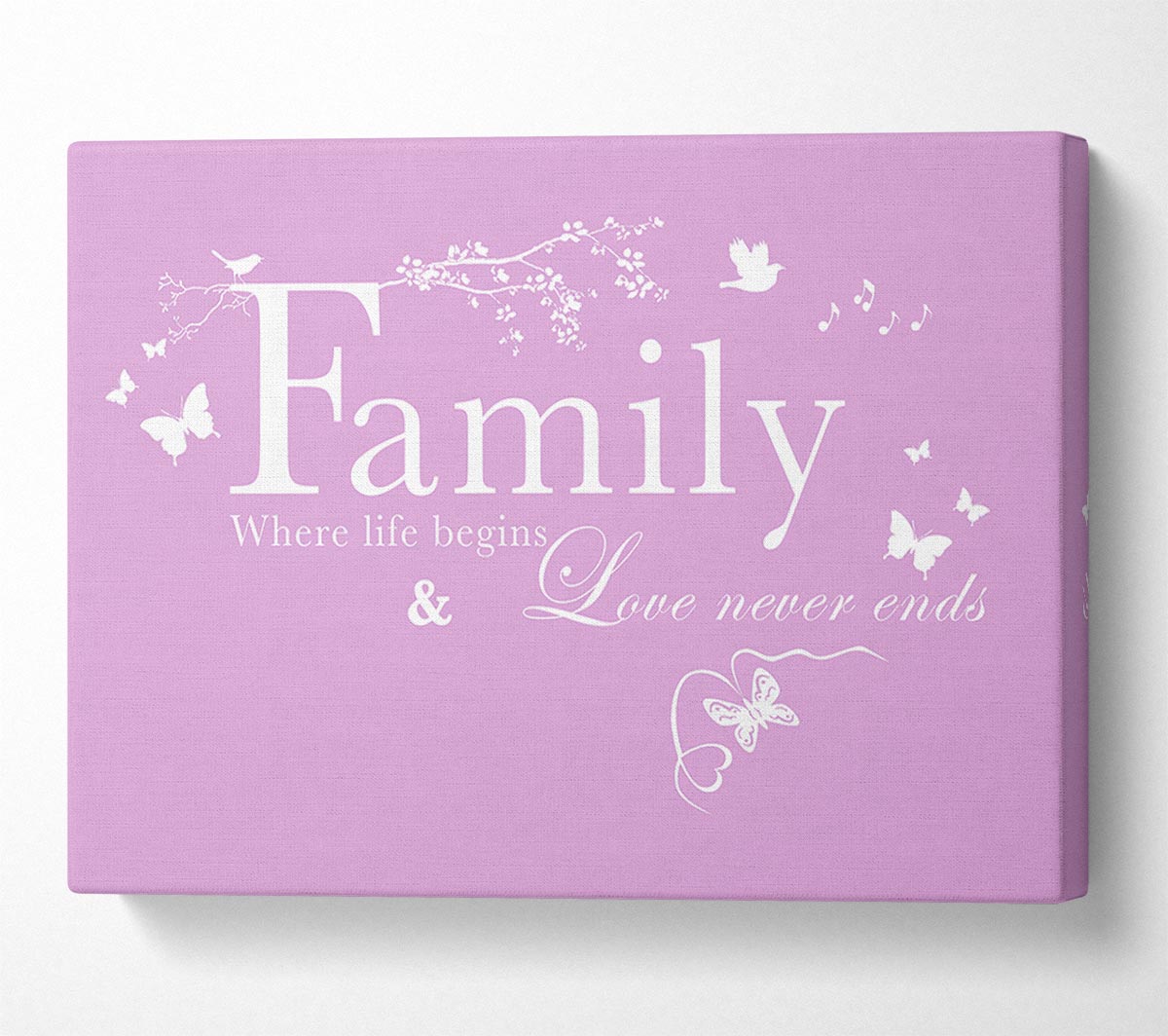 Family Quote Family Where Life Begins Pink Canvas Wall Art