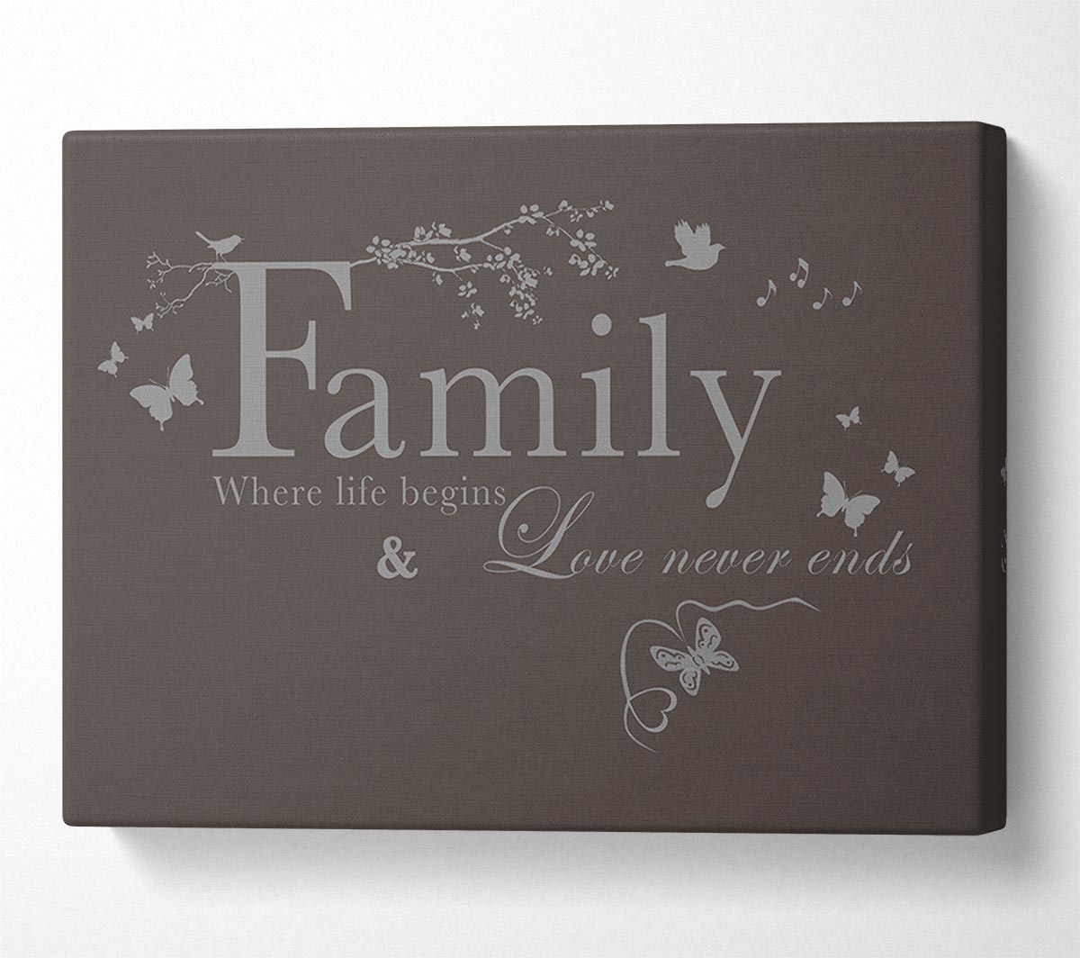 Family Quote Family Where Life Begins Chocolate Canvas Wall Art