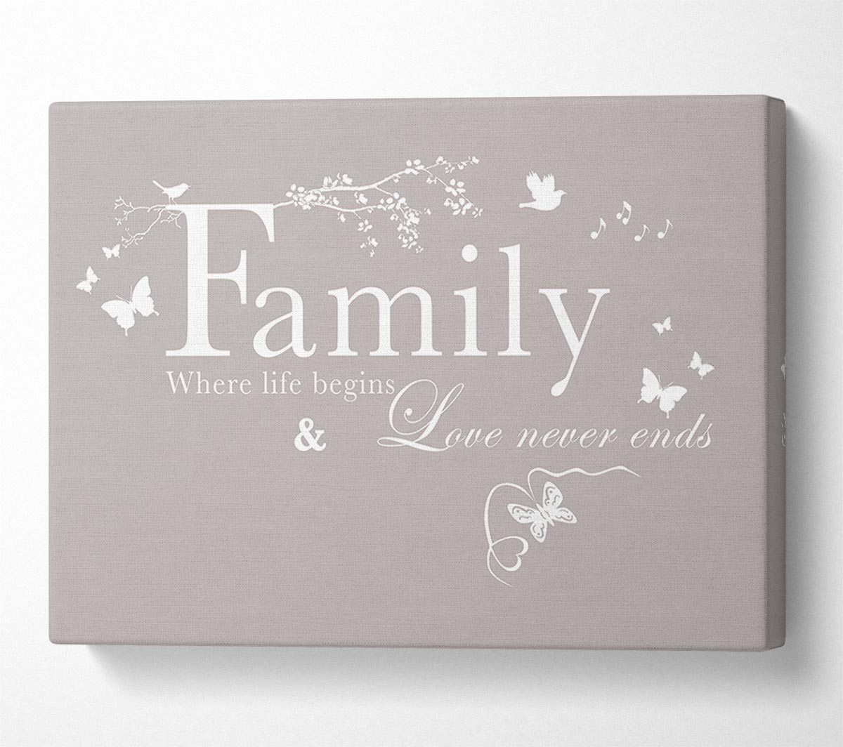 Family Quote Family Where Life Begins Beige Canvas Wall Art