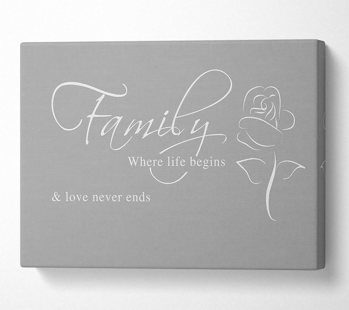 Family Quote Family Where Life Begins 1 Grey White Canvas Wall Art