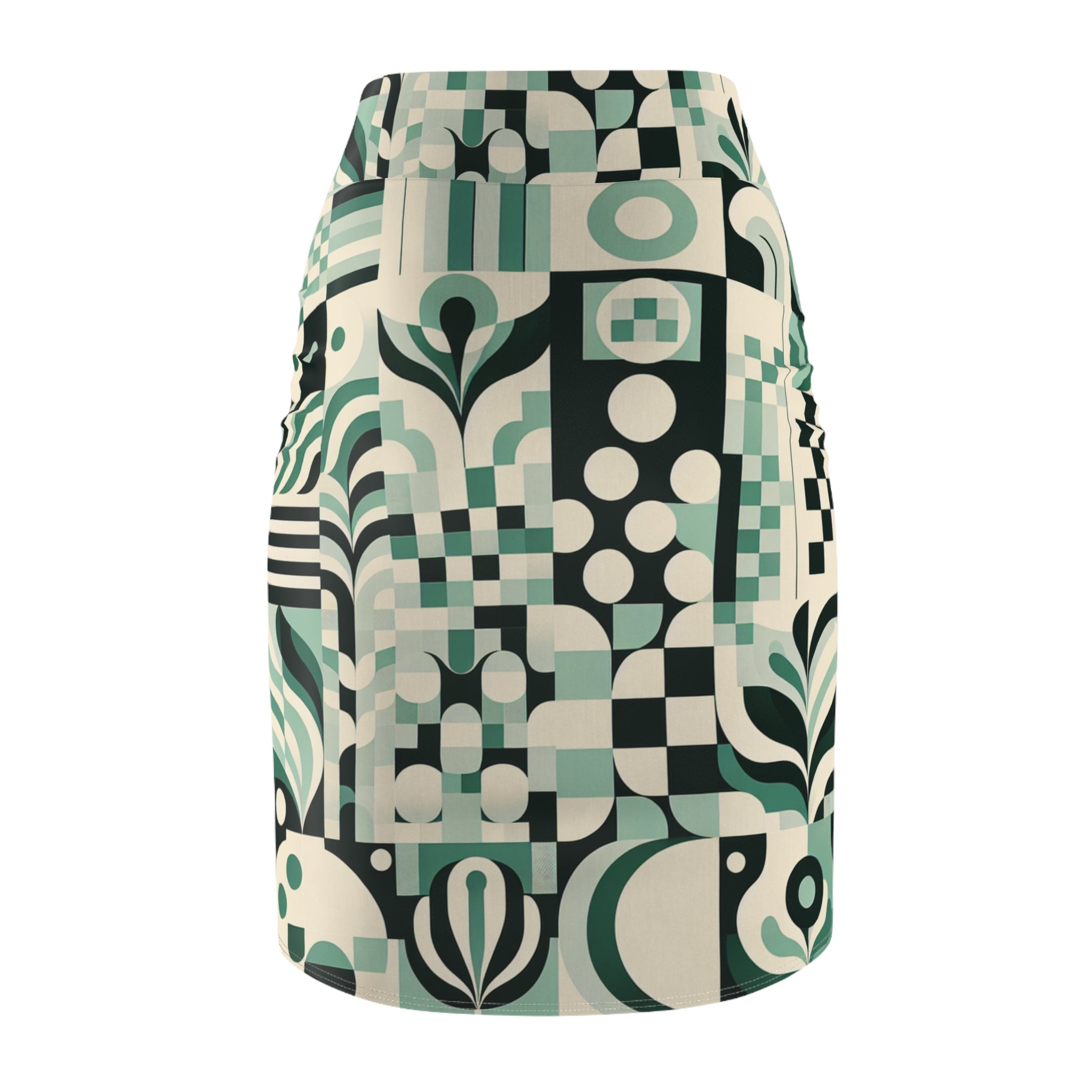 Daria Bellucci Pastel Green Pencil Skirt with Unique Checkerboard and Block Print Patterns