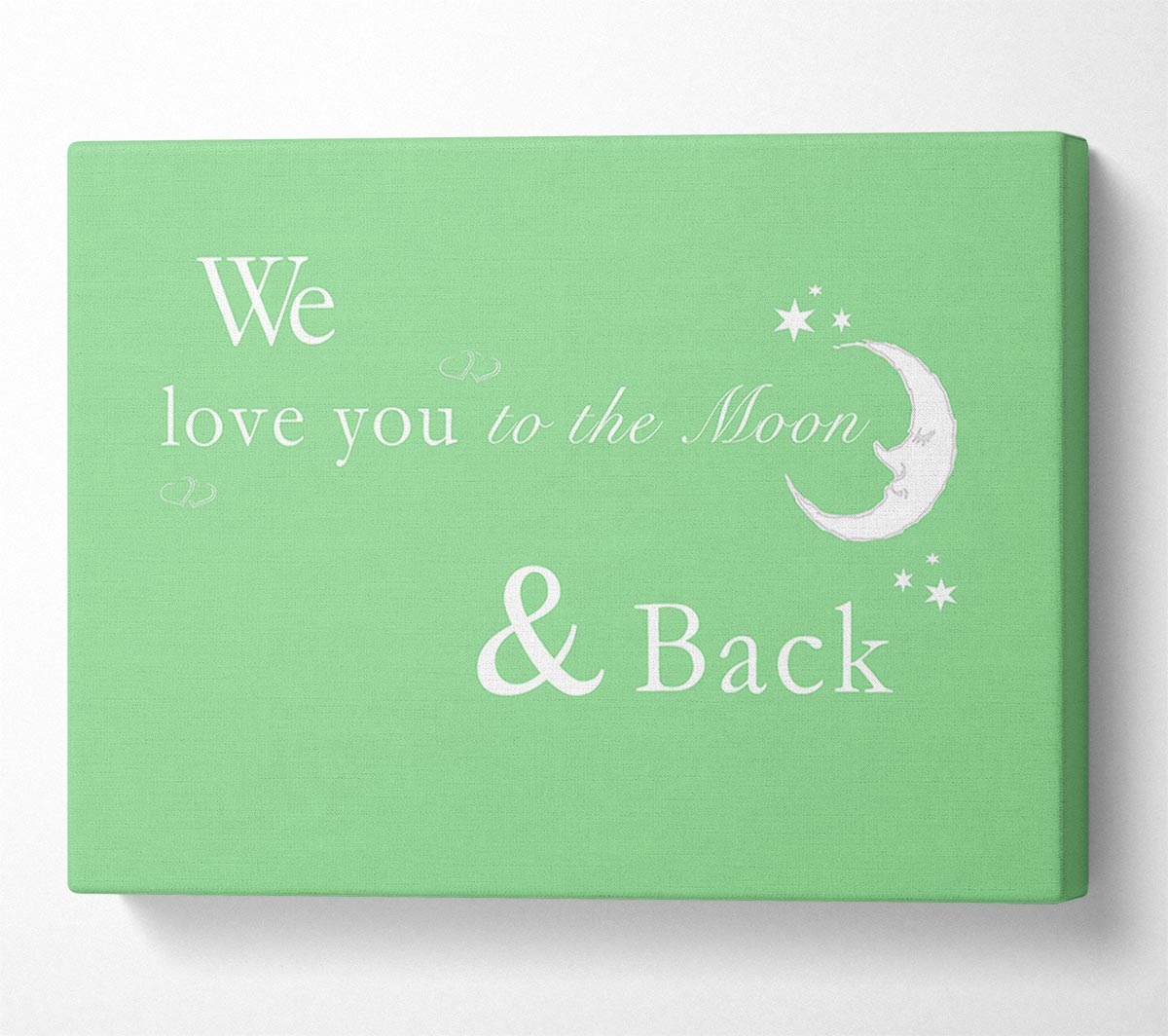 Nursery Quote We Love You To The Moon And Back 2 Green Canvas Wall Art