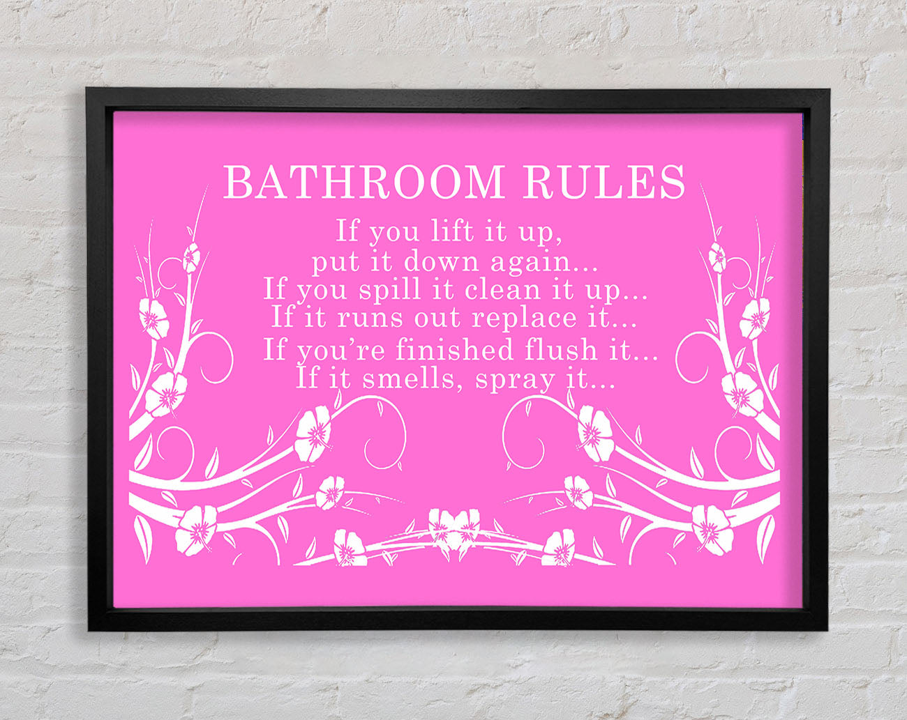 Bathroom Quote Bathroom Rules 2 Vivid Pink Framed Wall Art