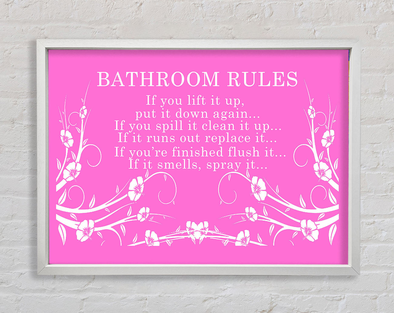 Bathroom Quote Bathroom Rules 2 Vivid Pink Framed Wall Art