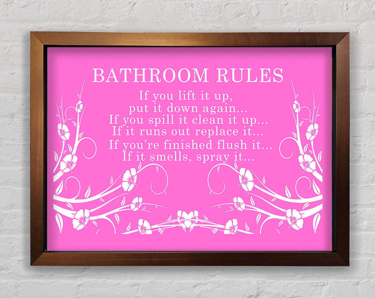 Bathroom Quote Bathroom Rules 2 Vivid Pink Framed Wall Art