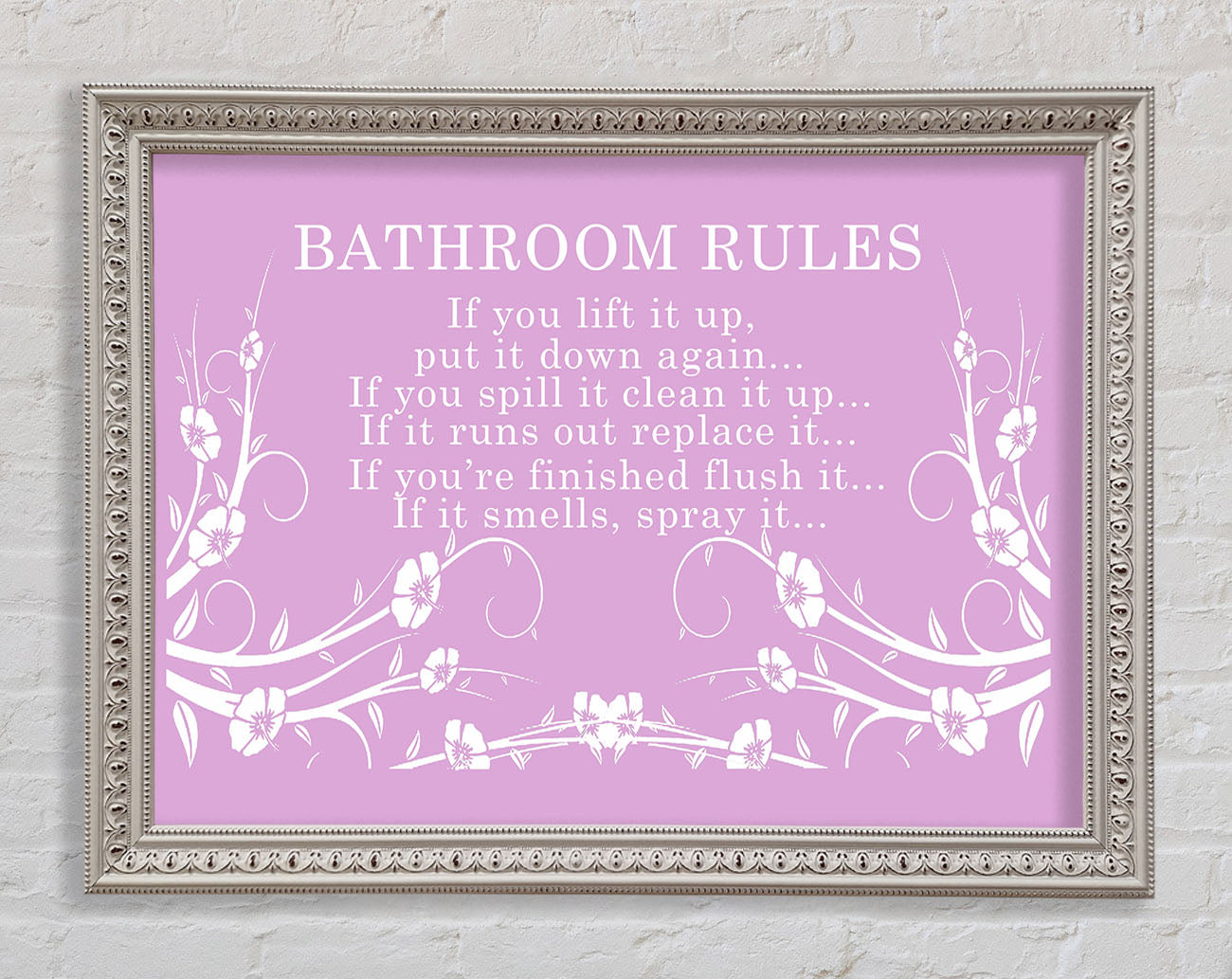 Bathroom Quote Bathroom Rules 2 Pink Framed Wall Art