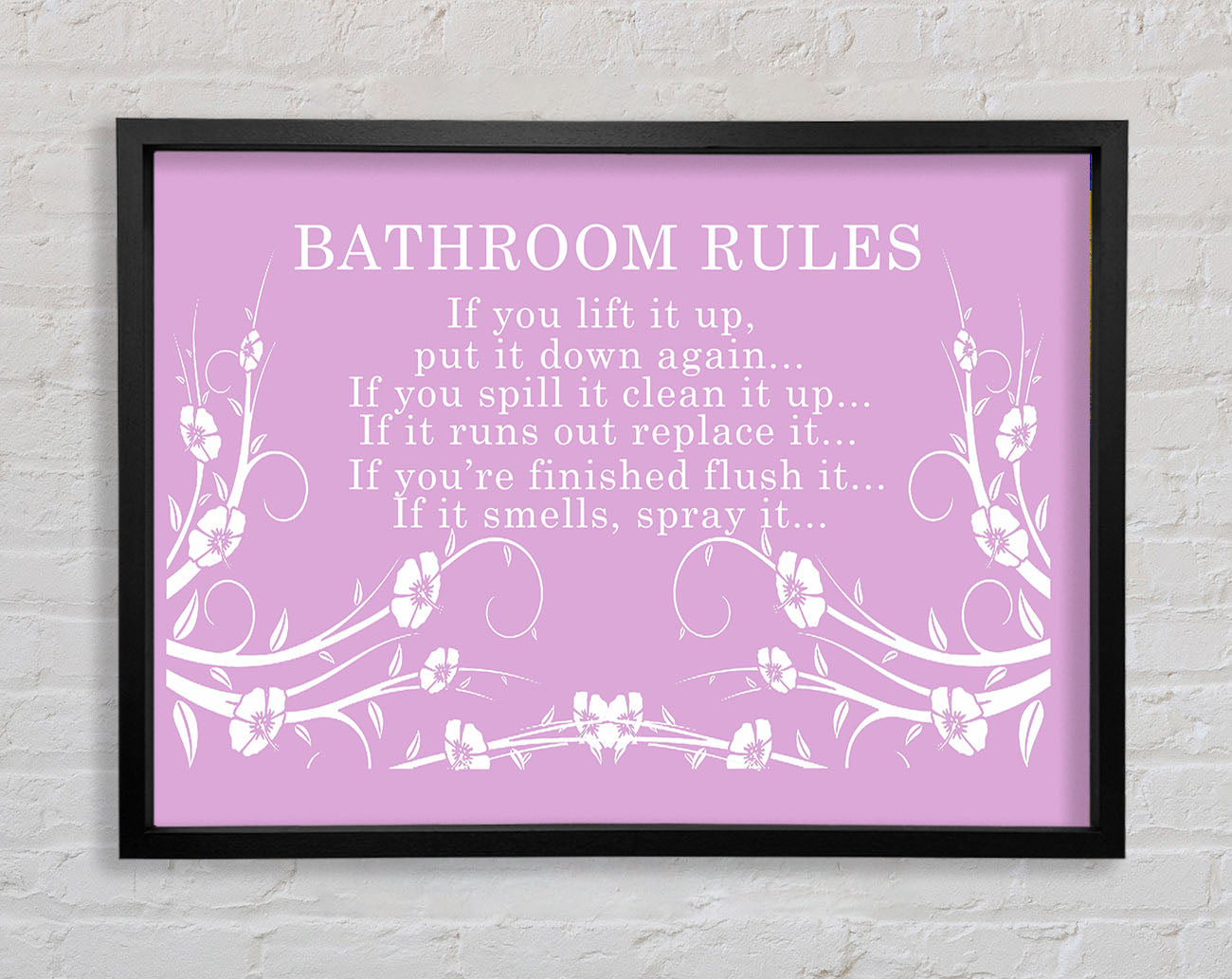 Bathroom Quote Bathroom Rules 2 Pink Framed Wall Art