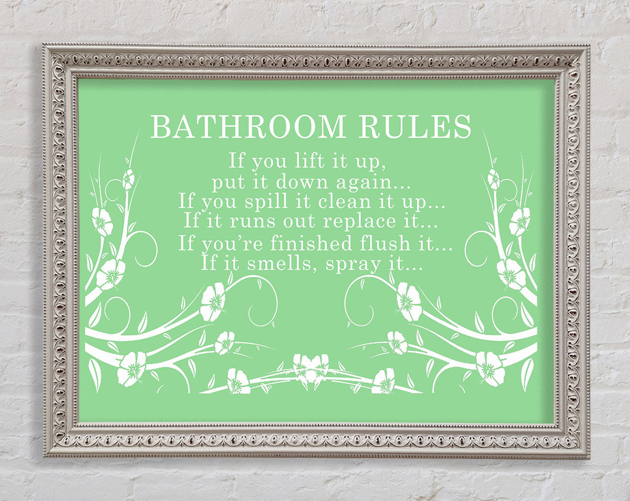 Bathroom Quote Bathroom Rules 2 Green Framed Wall Art