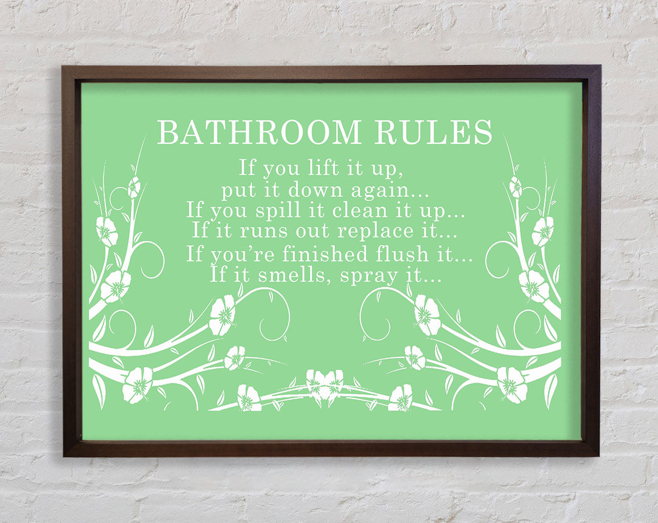 Bathroom Quote Bathroom Rules 2 Green Framed Wall Art