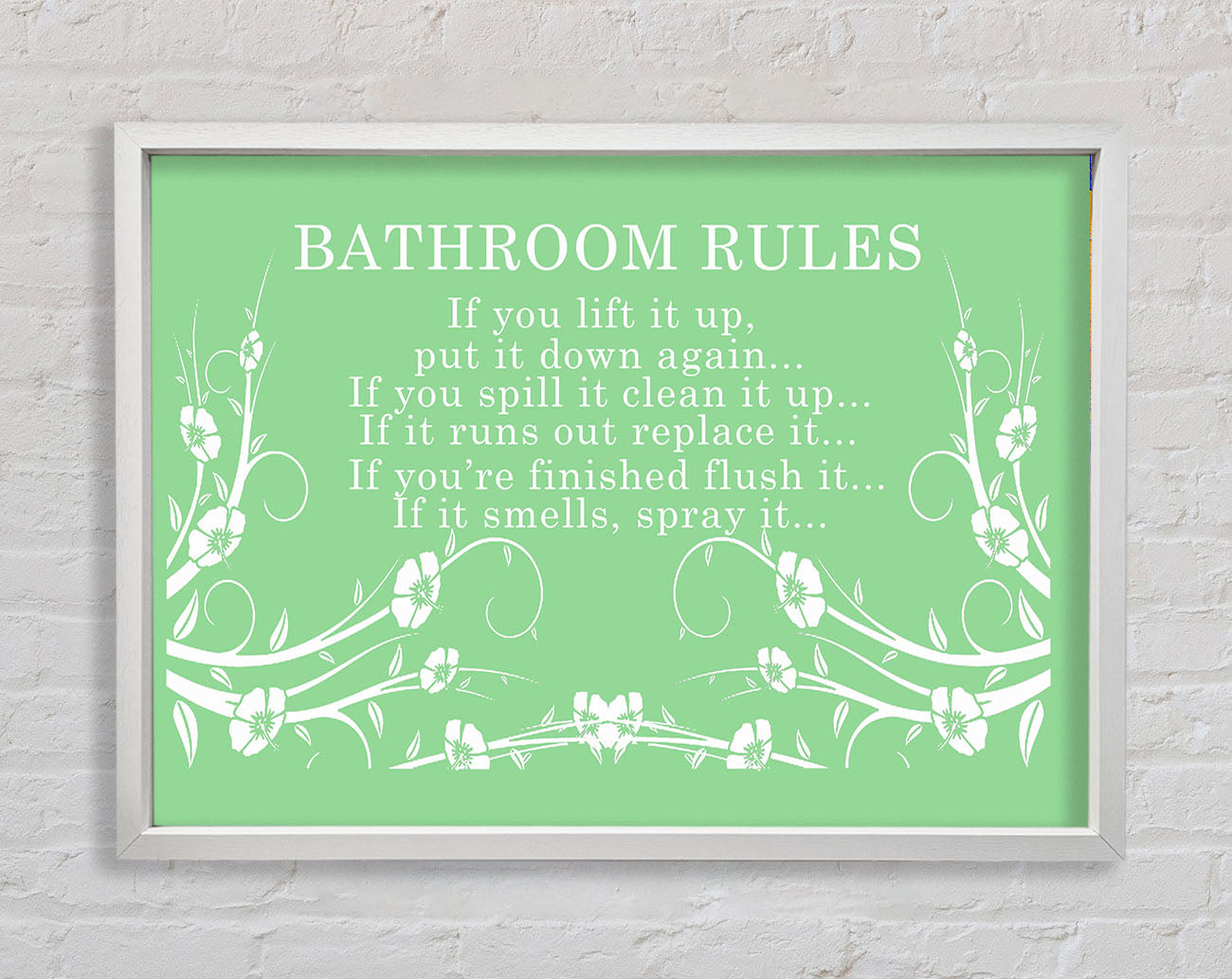 Bathroom Quote Bathroom Rules 2 Green Framed Wall Art
