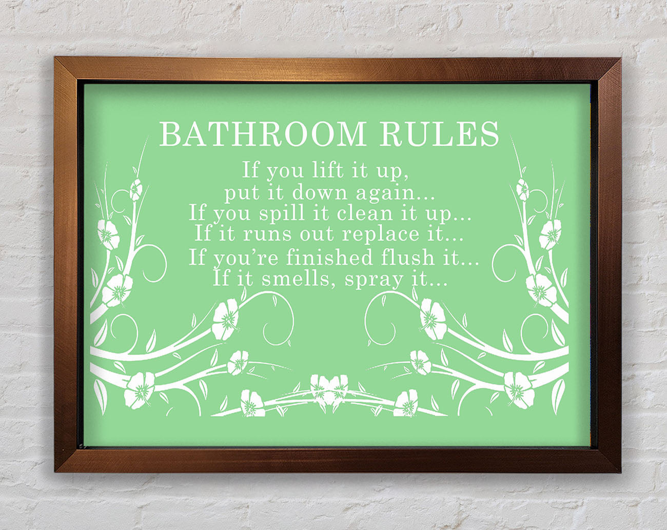 Bathroom Quote Bathroom Rules 2 Green Framed Wall Art