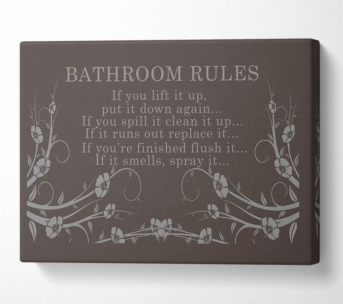 Bathroom Quote Bathroom Rules 2 Chocolate Canvas Wall Art