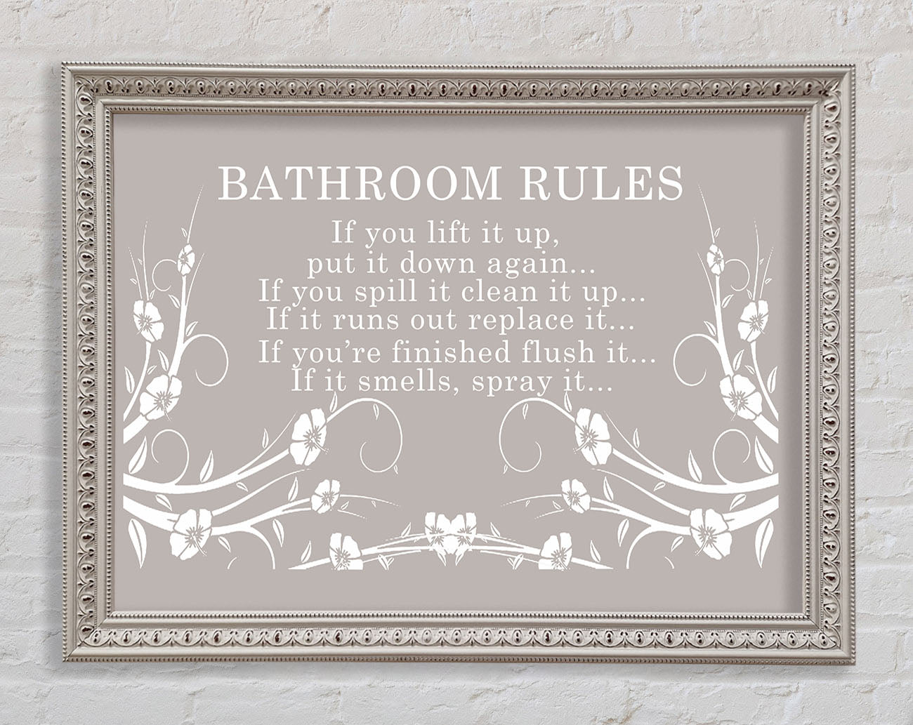Bathroom Quote Bathroom Rules 2 Beige Framed Wall Art