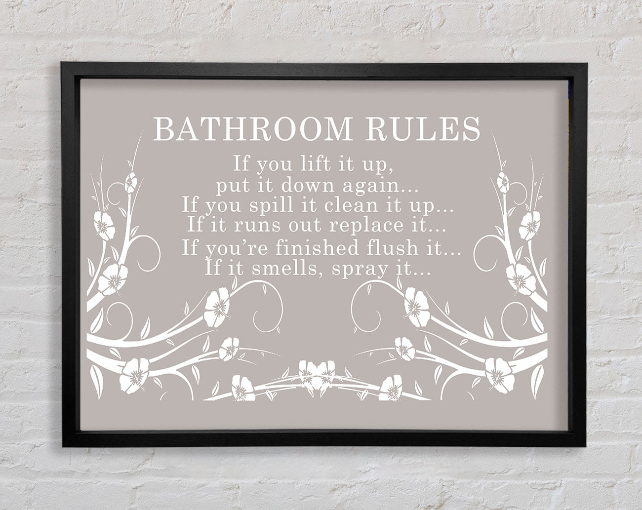 Bathroom Quote Bathroom Rules 2 Beige Framed Wall Art