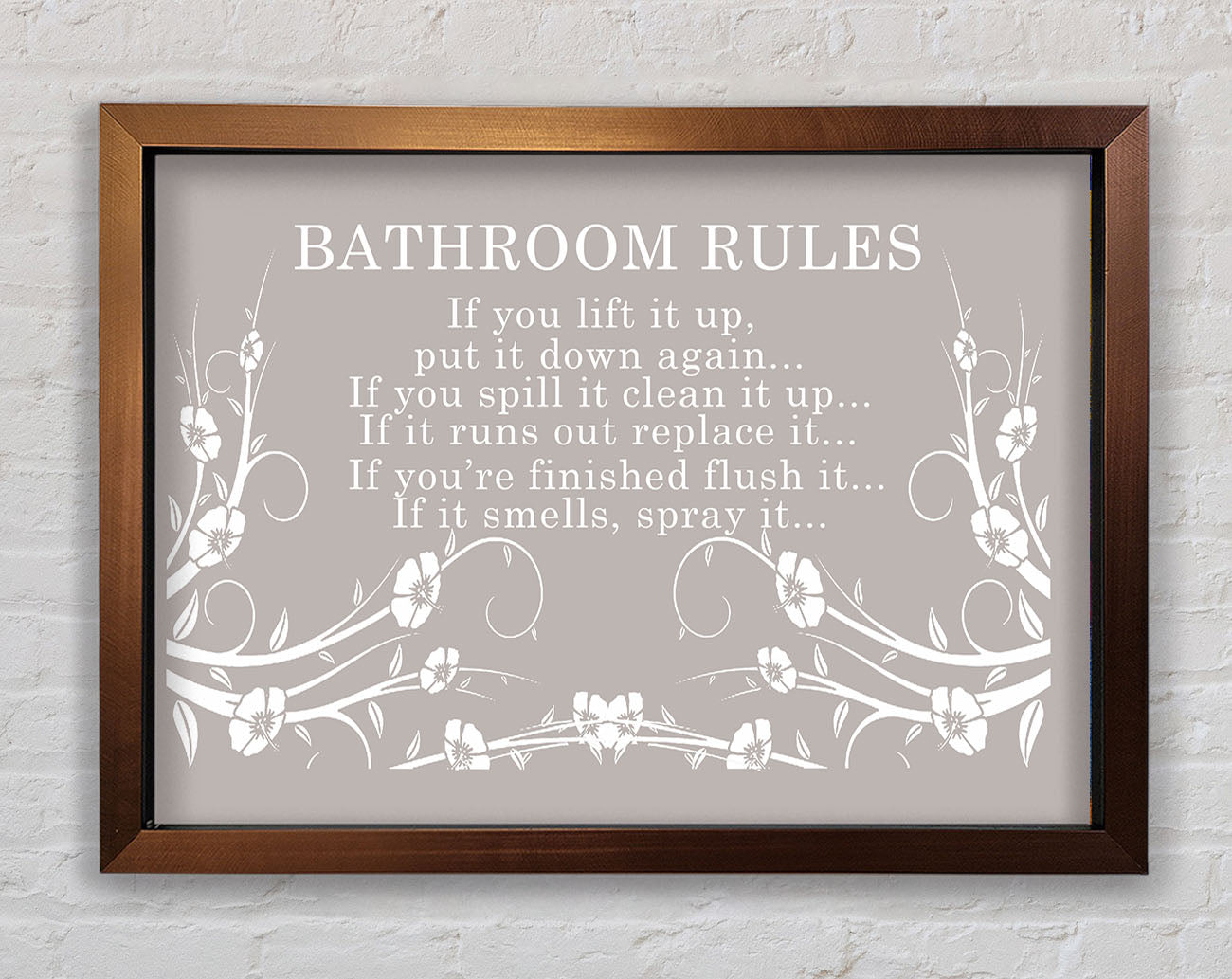 Bathroom Quote Bathroom Rules 2 Beige Framed Wall Art