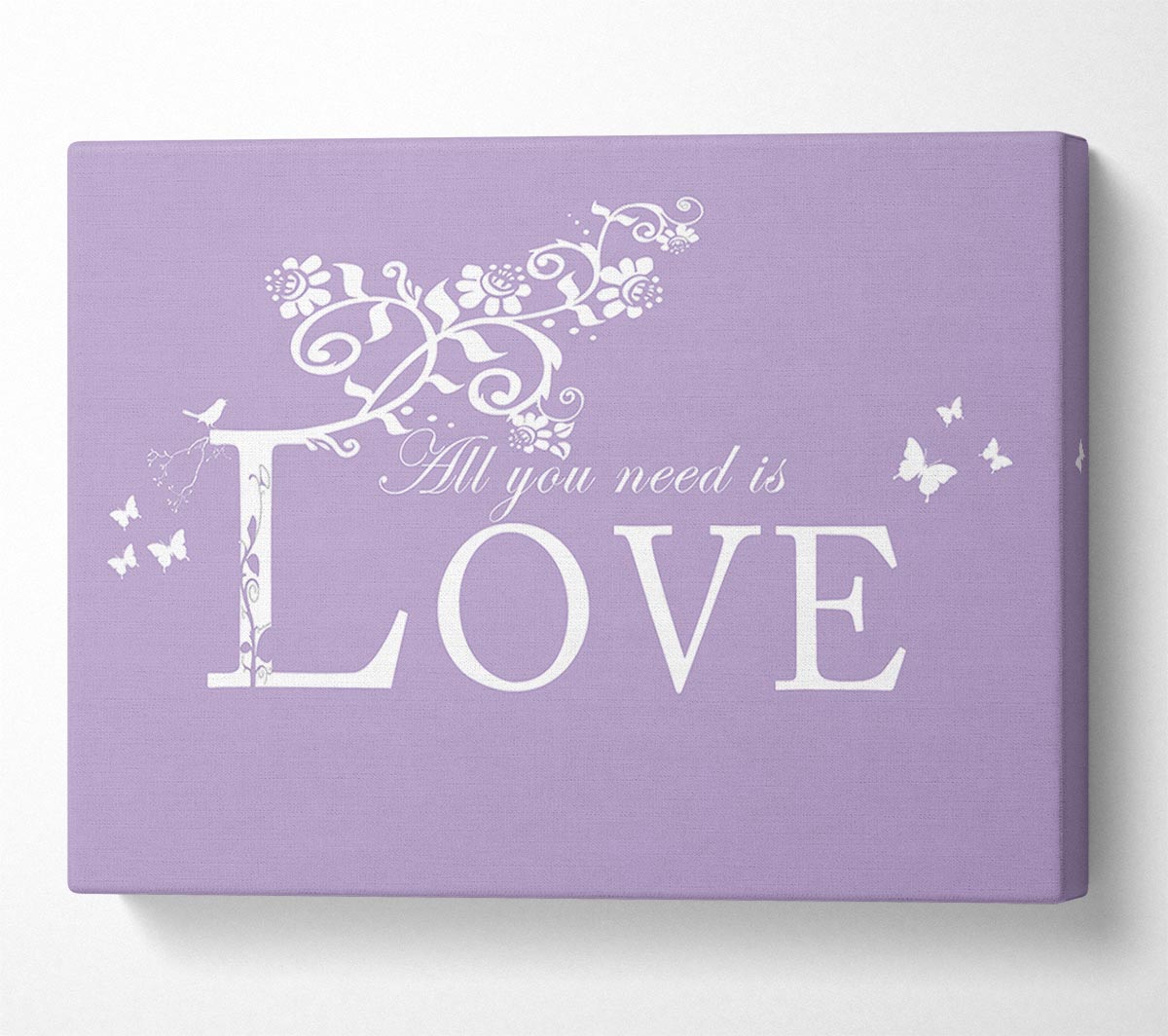 Music Quote All You Need Is Love Lilac Canvas Wall Art