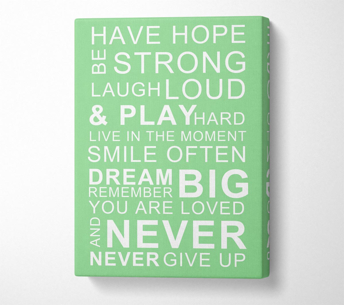 Family Quote Have Hope Be Strong Laugh Loud Green Canvas Wall Art