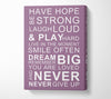 Family Quote Have Hope Be Strong Laugh Loud Dusty Pink Canvas Wall Art