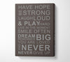 Family Quote Have Hope Be Strong Laugh Loud Chocolate Canvas Wall Art