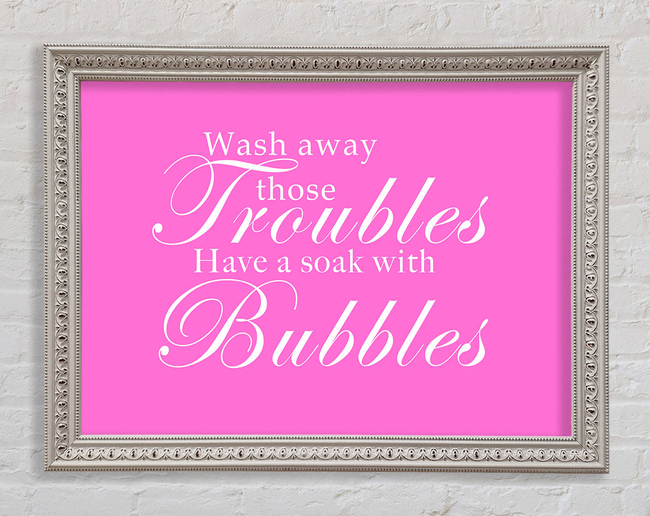 Bathroom Quote Wash Away Those Troubles Vivid Pink Framed Wall Art
