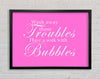 Bathroom Quote Wash Away Those Troubles Vivid Pink Framed Wall Art