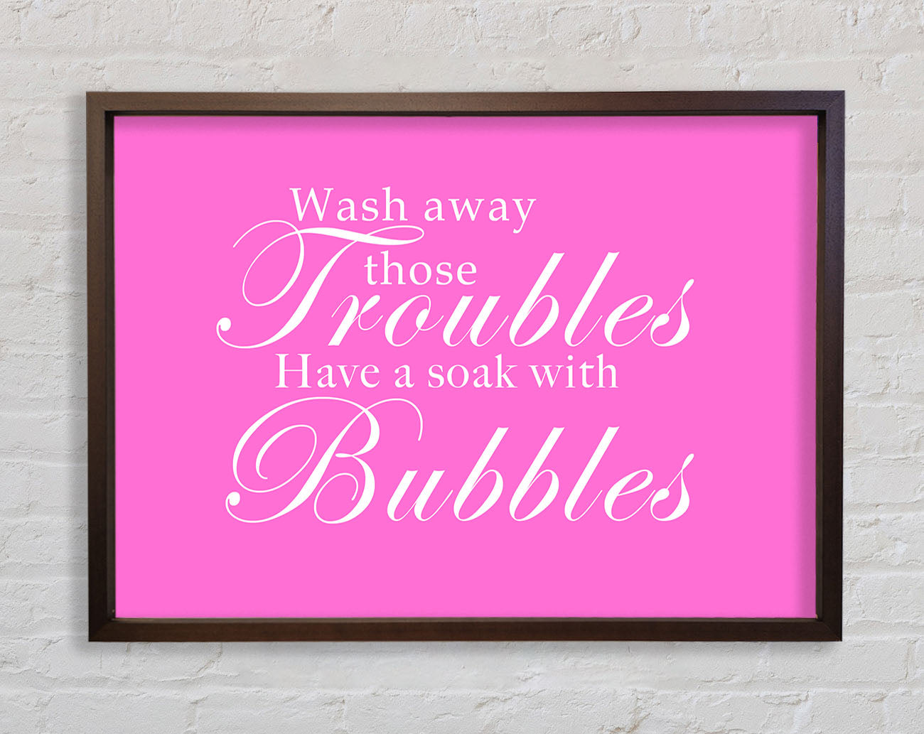 Bathroom Quote Wash Away Those Troubles Vivid Pink Framed Wall Art