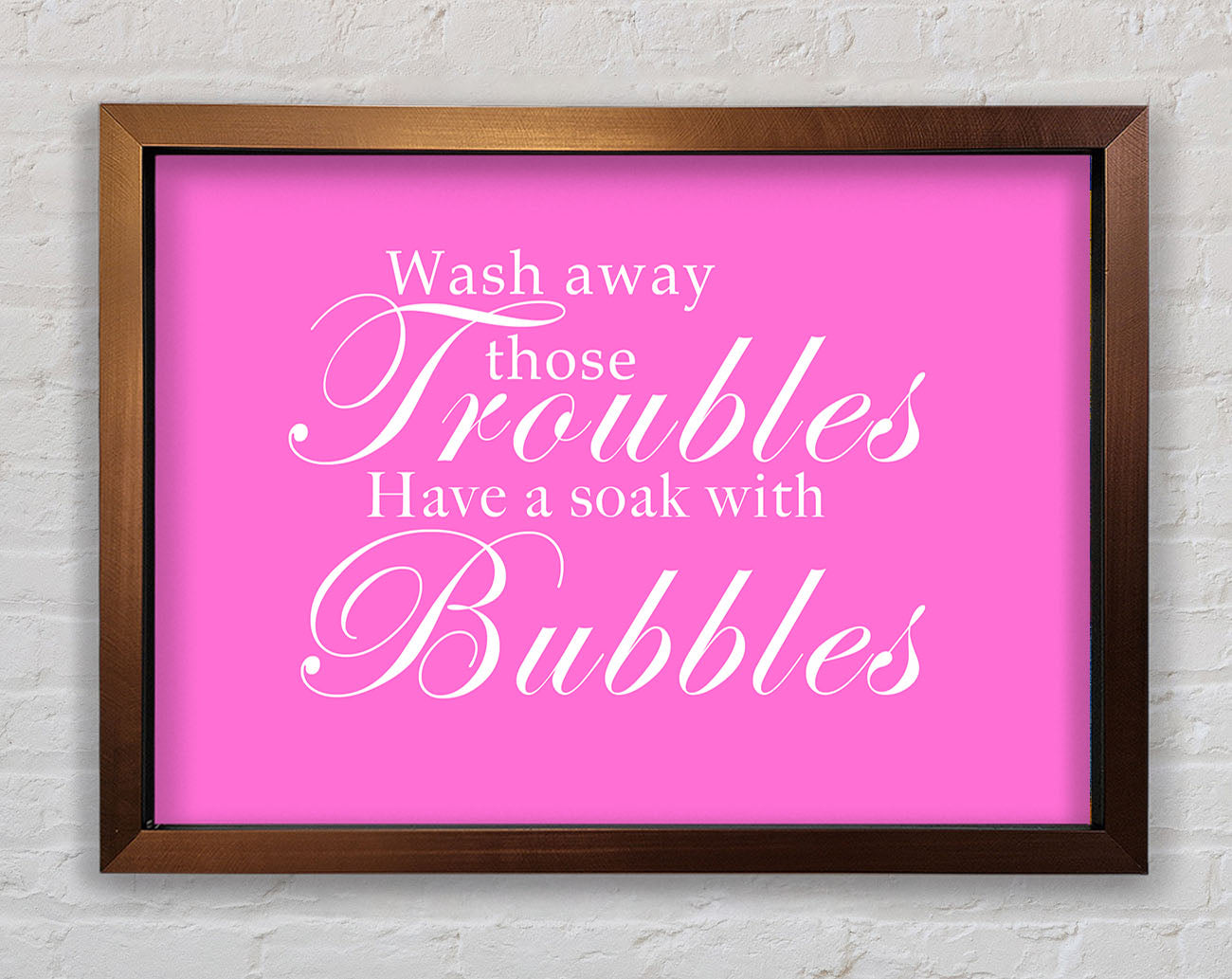 Bathroom Quote Wash Away Those Troubles Vivid Pink Framed Wall Art