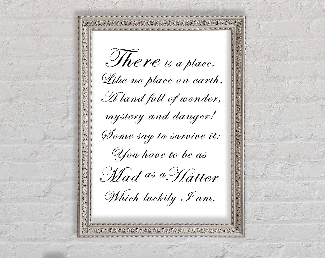 Alice In Wonderland As Mad As A Hatter White Framed Wall Art