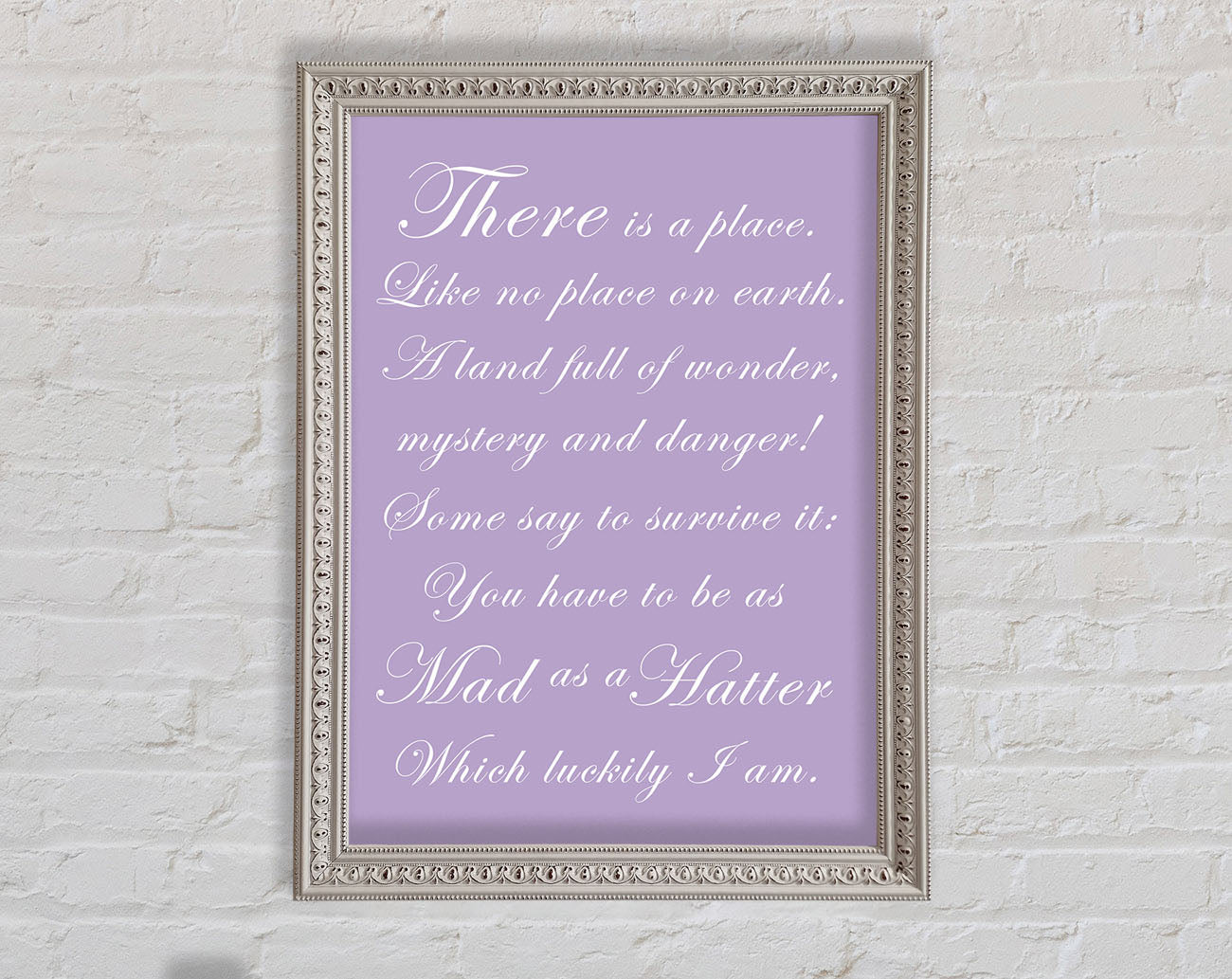 Alice In Wonderland As Mad As A Hatter Lilac Framed Wall Art