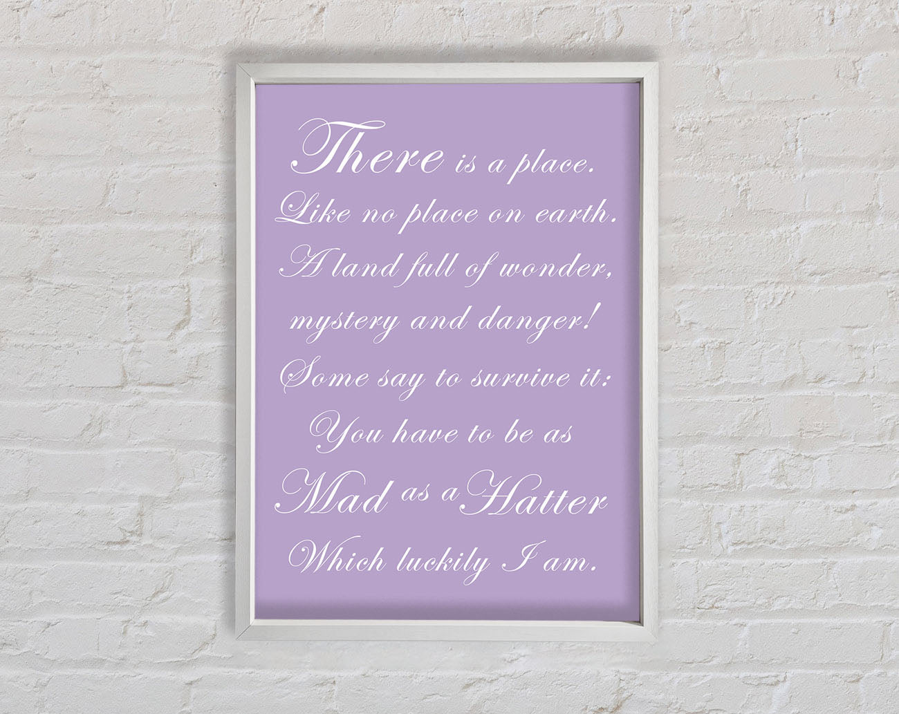 Alice In Wonderland As Mad As A Hatter Lilac Framed Wall Art