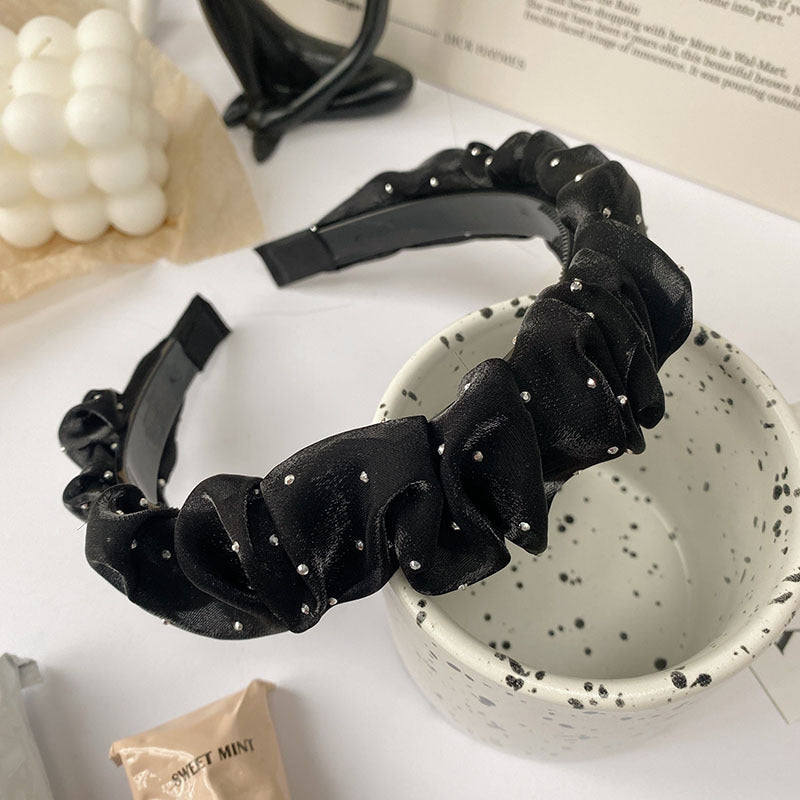 Black Large Intestine High-grade Satin Pleated Headband