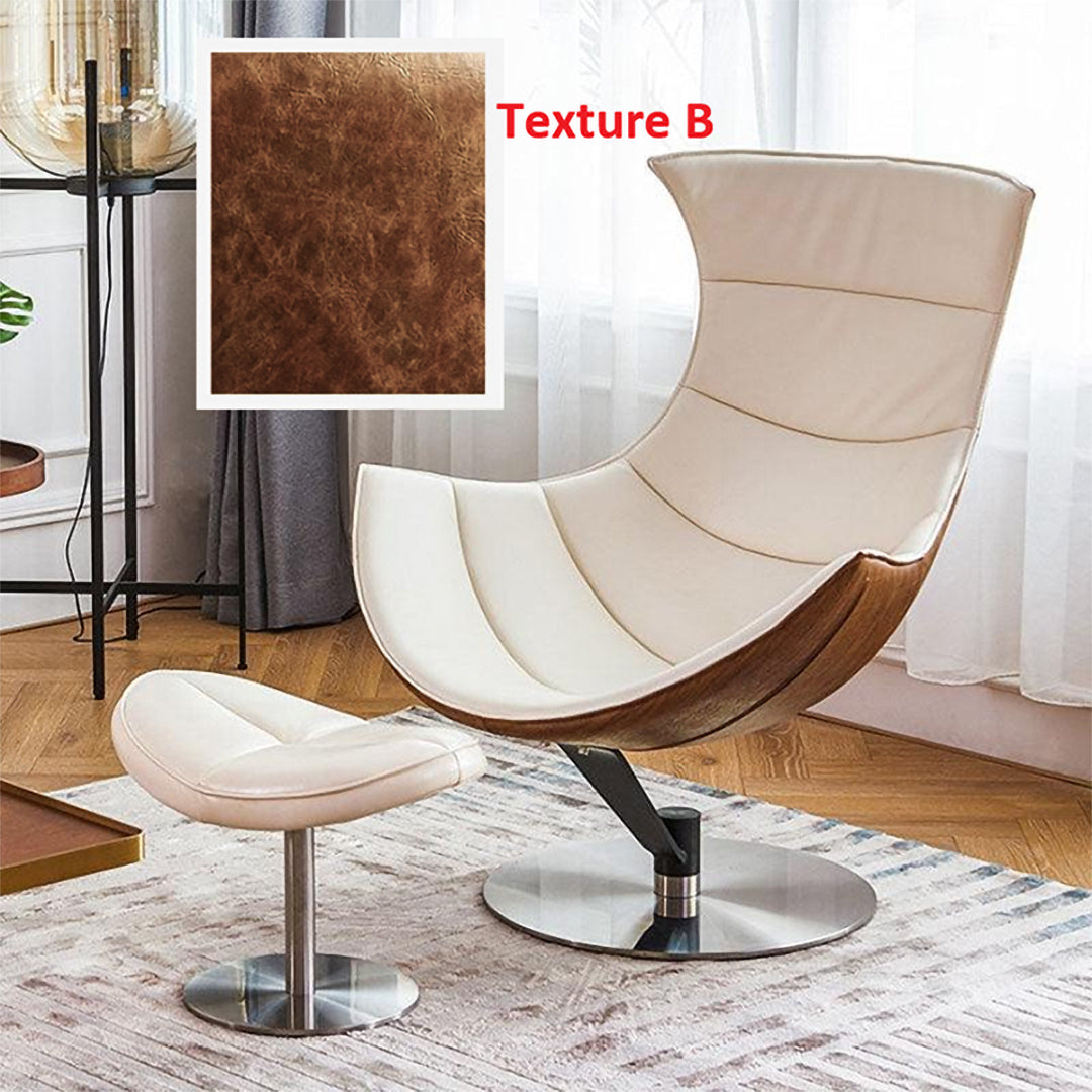 Lobster Lounge Swivel Chair With Ottoman, Walnut Texture