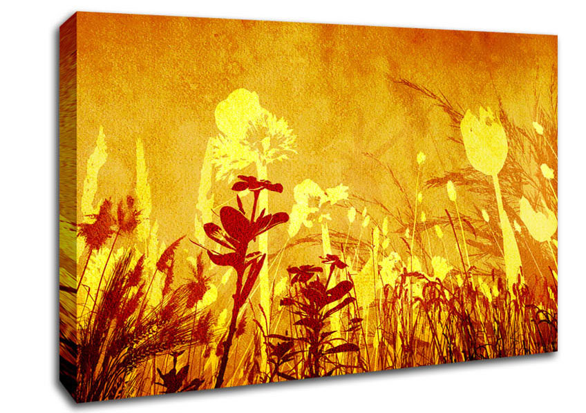 Golden Slash Flowers Canvas Wall Art