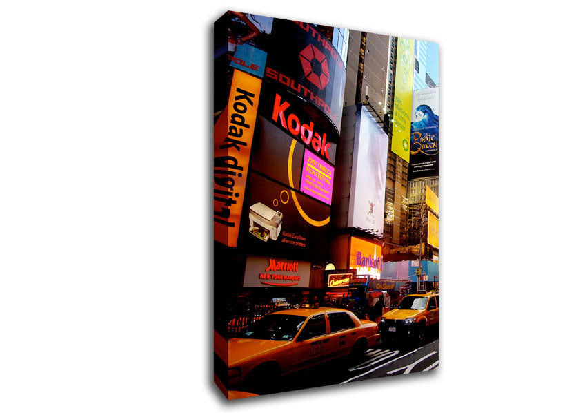 Billboards Of New YorkWith Yellow Cabs Canvas Wall Art