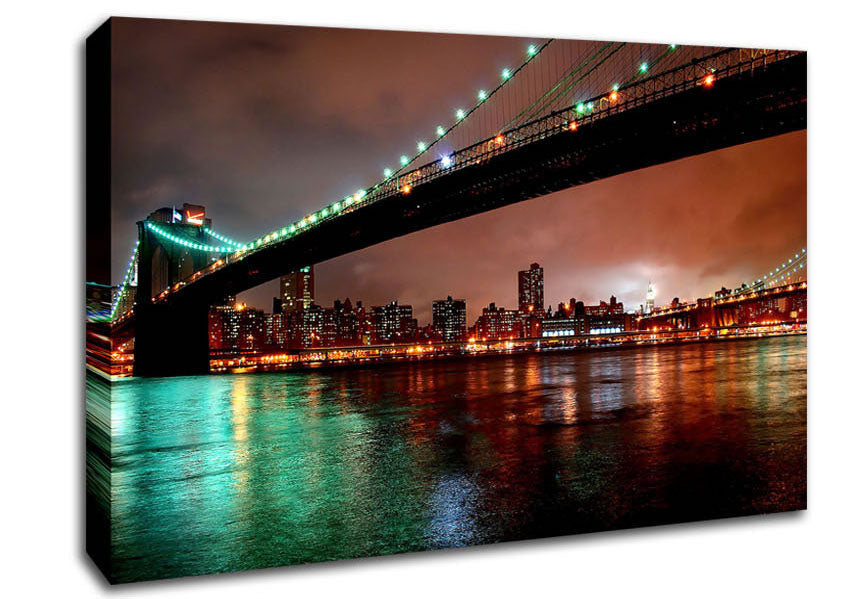Brooklyn Bridge New York At Night Canvas Wall Art