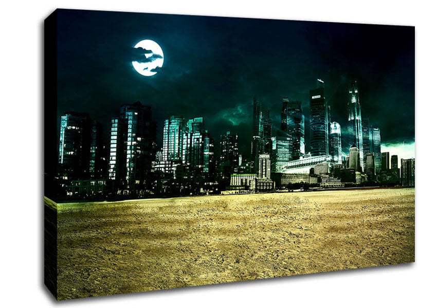 City Night Moonlight Canvas Wall Art