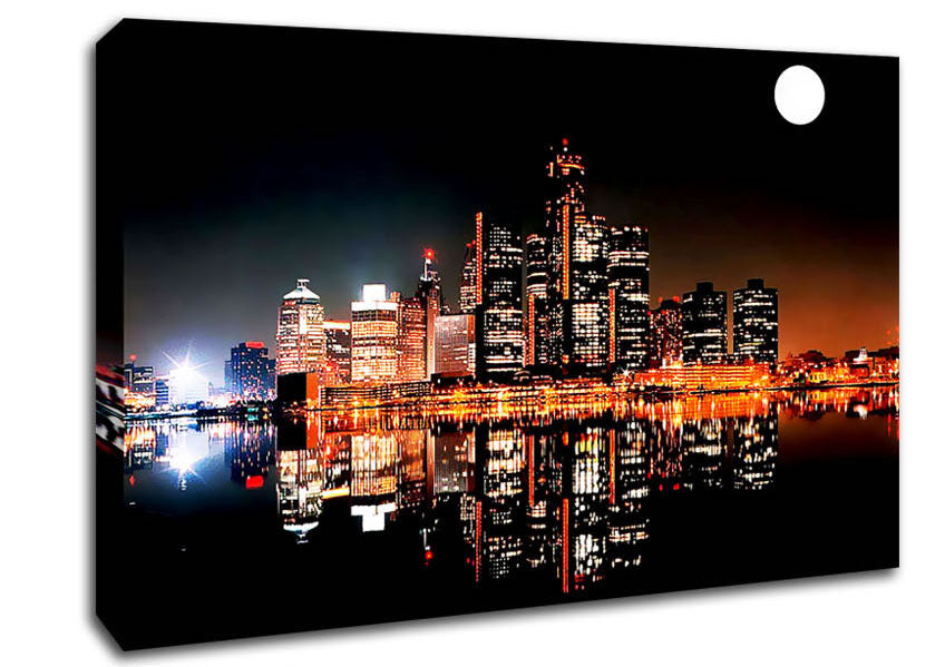 City Moonlit Reflections Canvas Wall Art