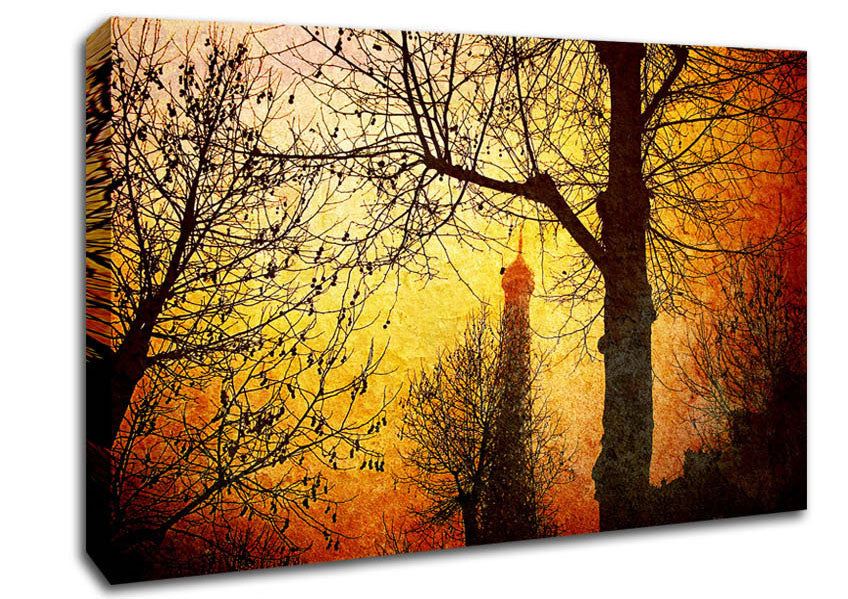 Eiffel Tower Through The Golden Trees Canvas Wall Art