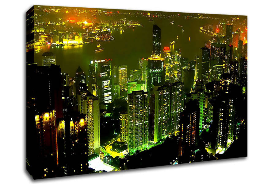 Hong Kong Bay Green Canvas Wall Art