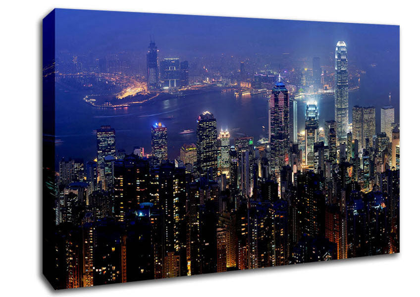 Hong Kong Harbour Night Mist Canvas Wall Art