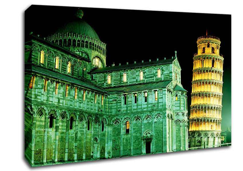 Leaning Tower Of Pisa Green Hue Canvas Wall Art