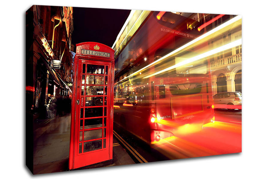 London Red Night Bus Blur Canvas Wall Art