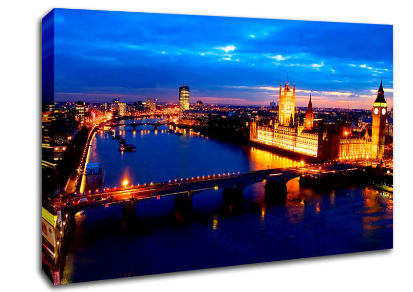 London Ariel View Night Blues Canvas Wall Art