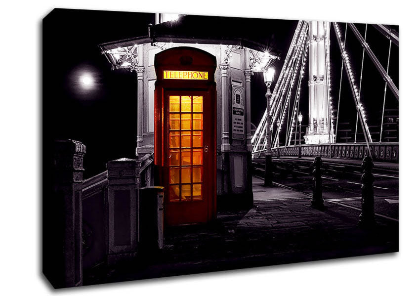 London Bridge Telephone Box Red B n W Canvas Wall Art